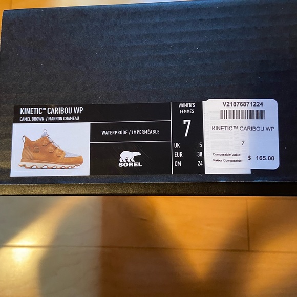 SOREL WOMENS KINETIC CARIBOU WATERPROOF BOOTS IN CAMEL BROWN/ GRAY -NIB - Picture 12 of 16